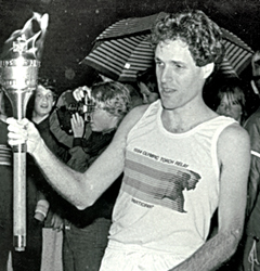 Rick Hamlin carrying th Olympic torch in 1984