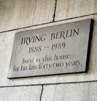 A plaque marking Irving Berlin's longtime residence
