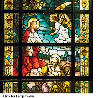 Stained glass from Our Lady of the Angels church