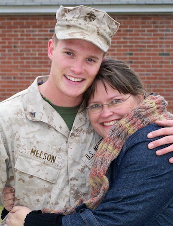 Edie and her son Jimmy at his second deployment.