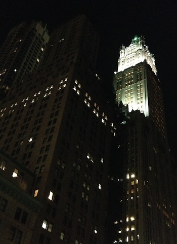  A shining skyscraper at night.
