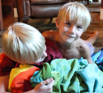 Shawnelle's boys tussle over the towels.