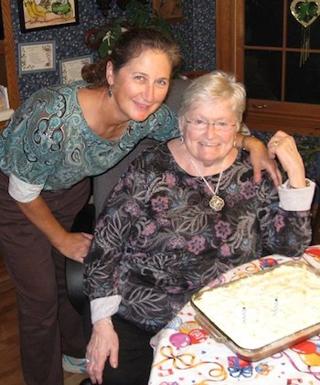 Aunt Bernadette celebrating a birthday with her daughter, Jeanne.