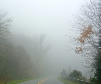 Driving through a fog. Photo by Edie Melson.
