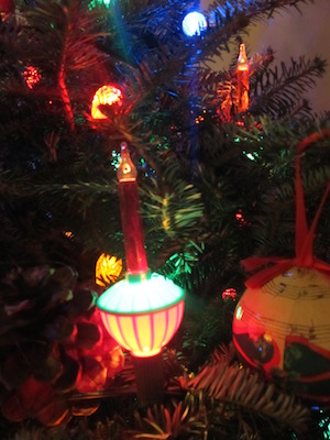The Christmas lights on Mary Whitney's tree.