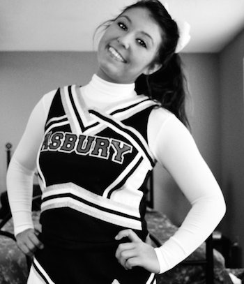 Abby in her cheerleading outfit.