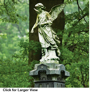 An angelic statue in Brooklyn's Green-Wood Cemetery