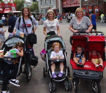 Michelle, right, with daughters-in-law, grandbabies and strollers!