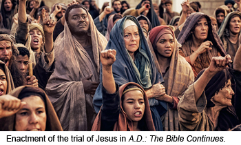 Enactment of the trial of Jesus in A.D.: The Bible Continues.