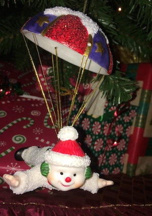 A different kind of Christmas ornament, a flying snowman.
