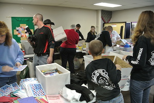 Blue Star Mothers pack for deployed troops overseas at Christmas.