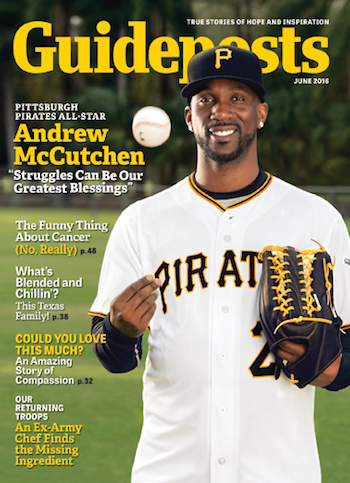 All-Star center-fielder Andrew McCutchen of the Pittsburgh Pirates on the cover of the June 2016 edition of Guideposts magazine