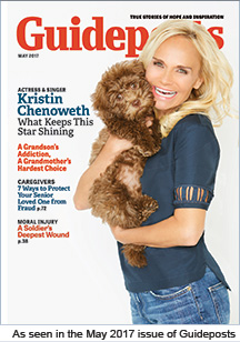 Kristin Chenoweth and her dog, Thunder, on the cover of the May 2017 Guideposts