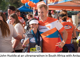 John Huddle at an ultra marathon in South Africa with Anita.