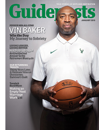 Vin Baker as seen on the cover of the Jan 2019 issue of Guideposts