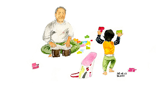 Chan Jae Lee's drawing of a himself with his grandchild